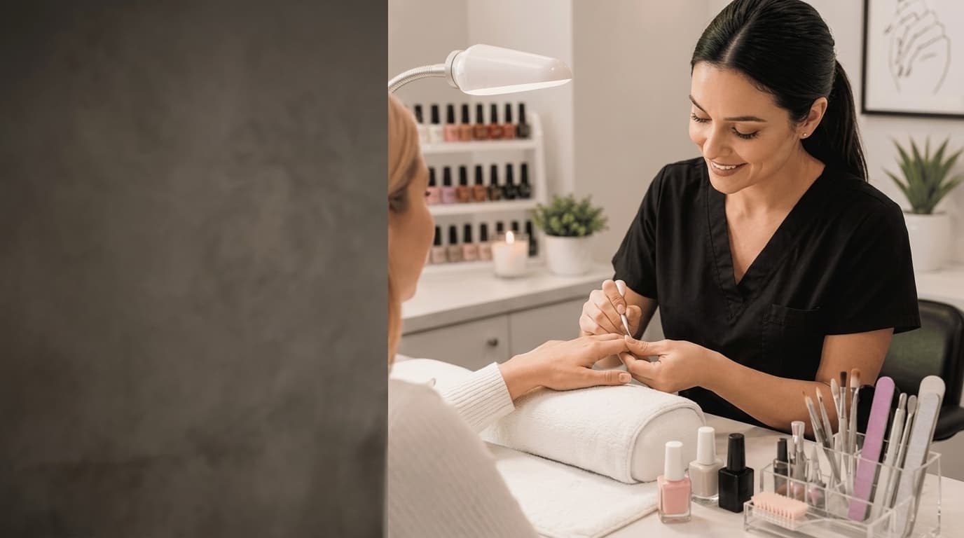 Mobile nail technician providing a manicure service